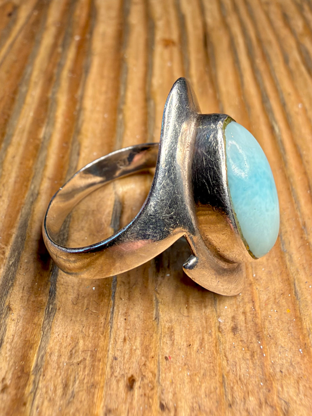 Abstract Larimar 925 Sterling Silver Size N Ring