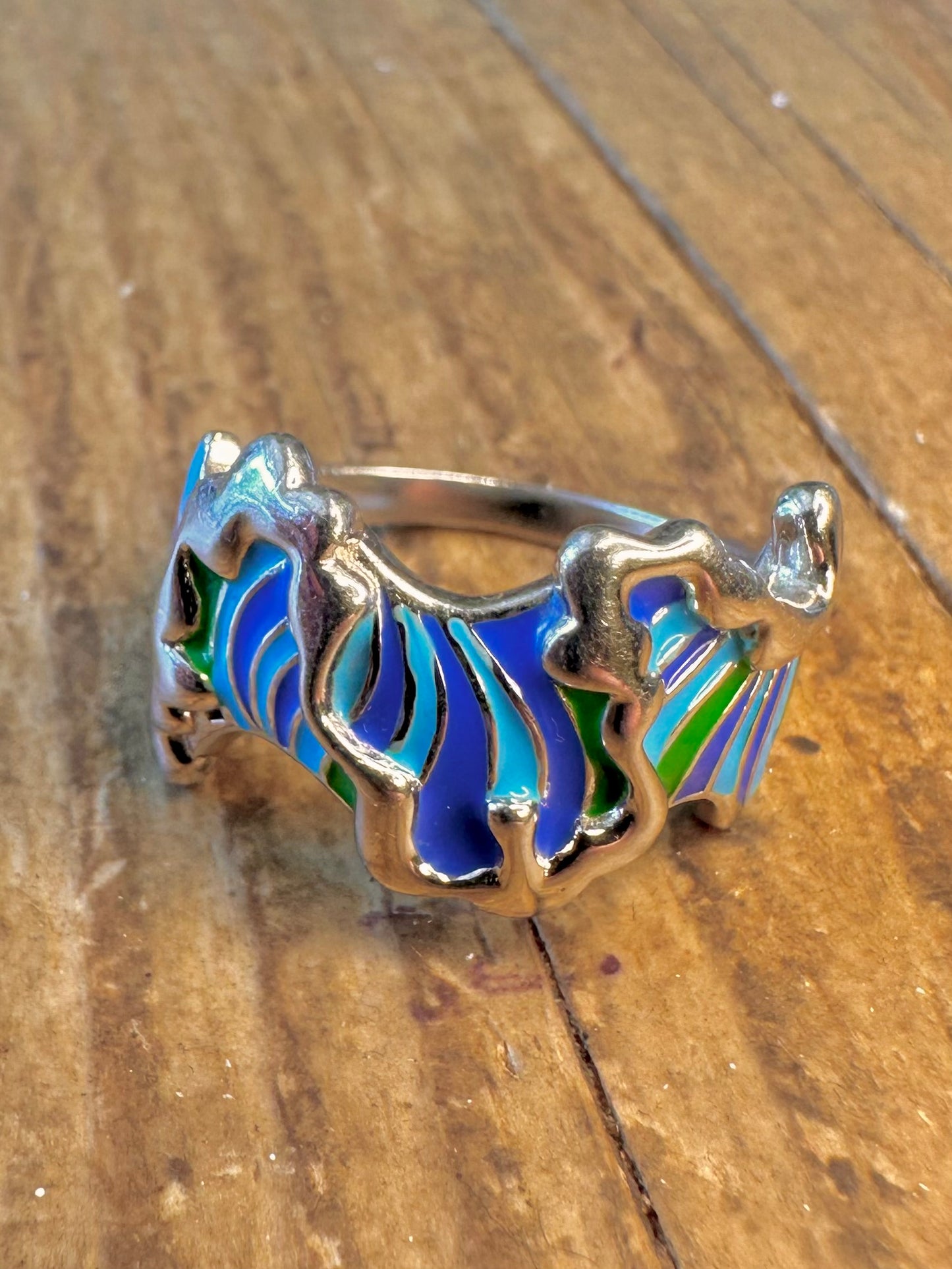 Isabelle Liu Wavy Blue and Green Enamel 925 Sterling Silver Size Q 1/2 Ring