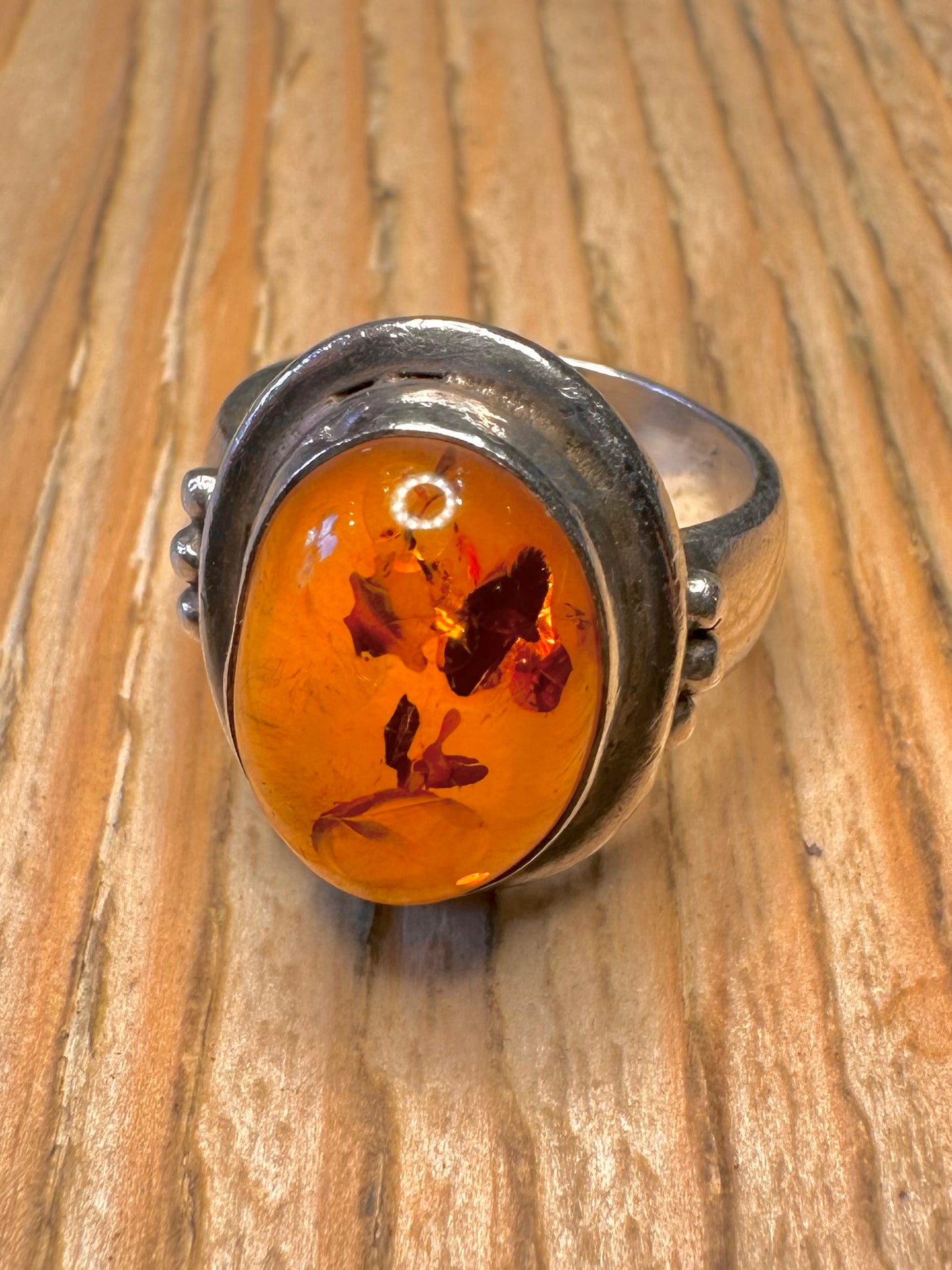 Vintage Oval Amber 925 Sterling Silver Size N1/2 Ring