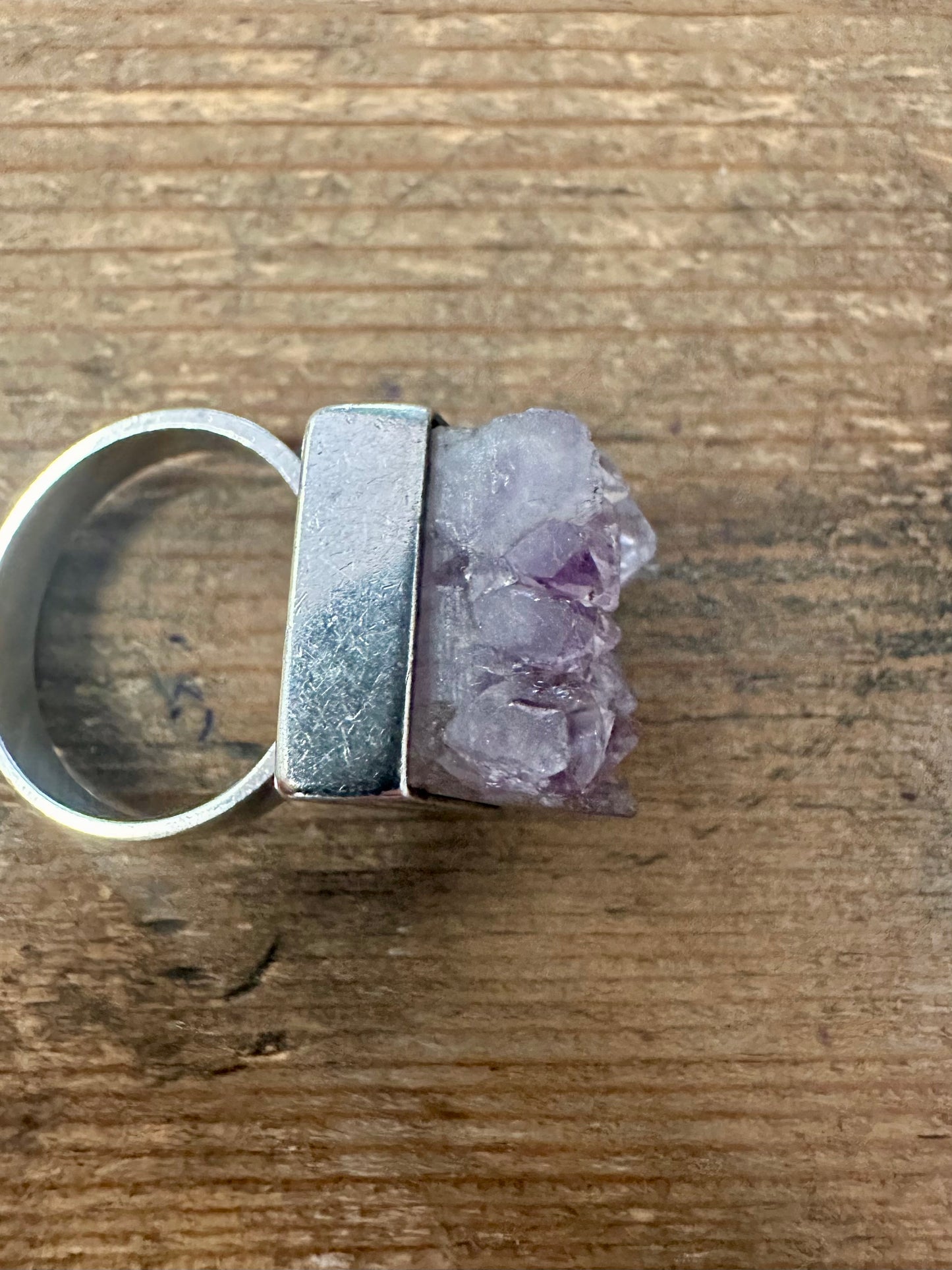 Vintage 1972 Raw Amethyst Square 925 Silver Size Q Ring