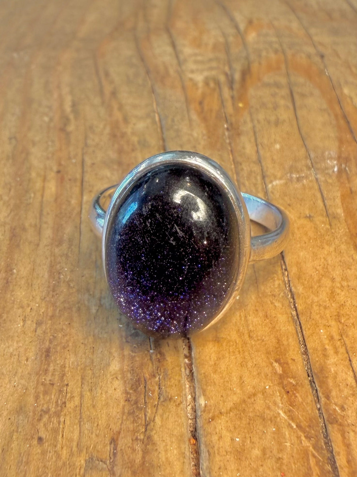 Blue Sandstone Oval 925 Sterling Silver Size V Ring