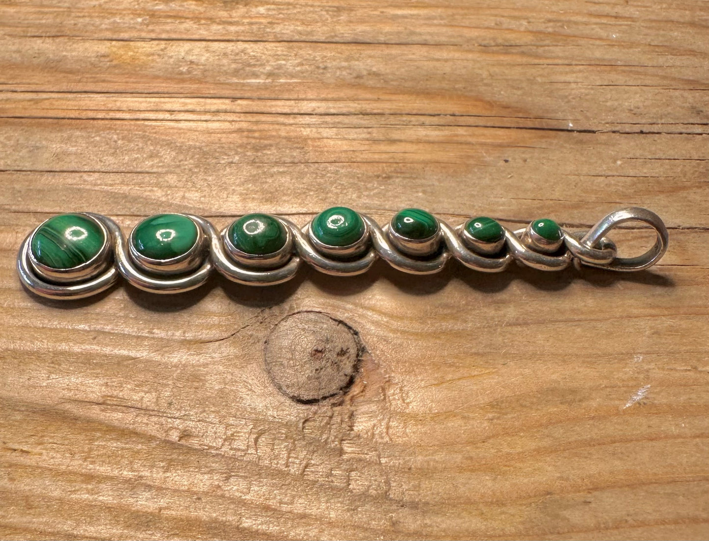 Vintage lange Malachit-Spirale 925 Sterling Silber Anhänger