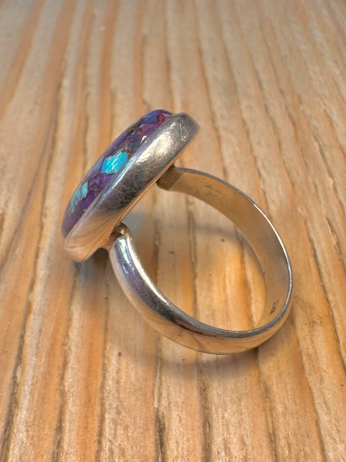 Vintage Purple Turquoise Oval 925 Sterling Silver Size R Ring