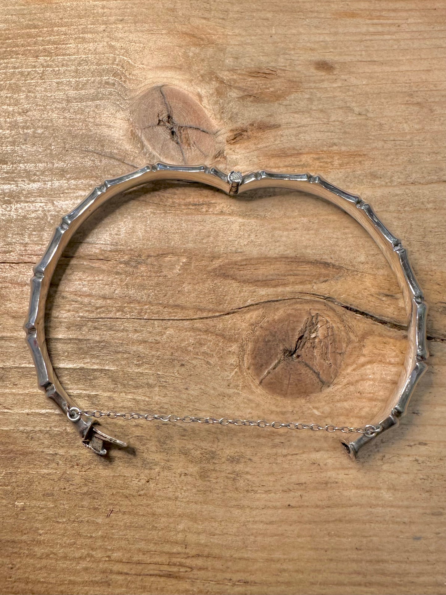 Vintage 1966 Bamboo Style with Safety Chain 925 Silver Bangle