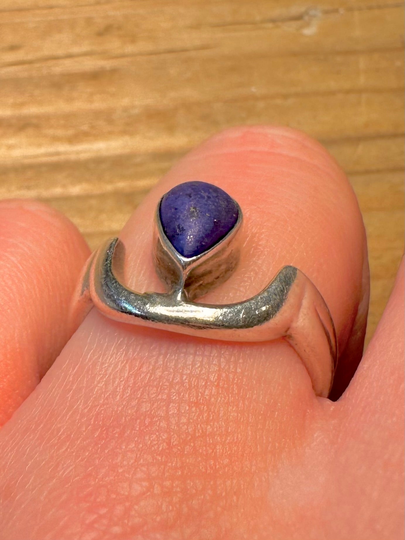 Abstract Lapis 925 Sterling Silver Size R Ring