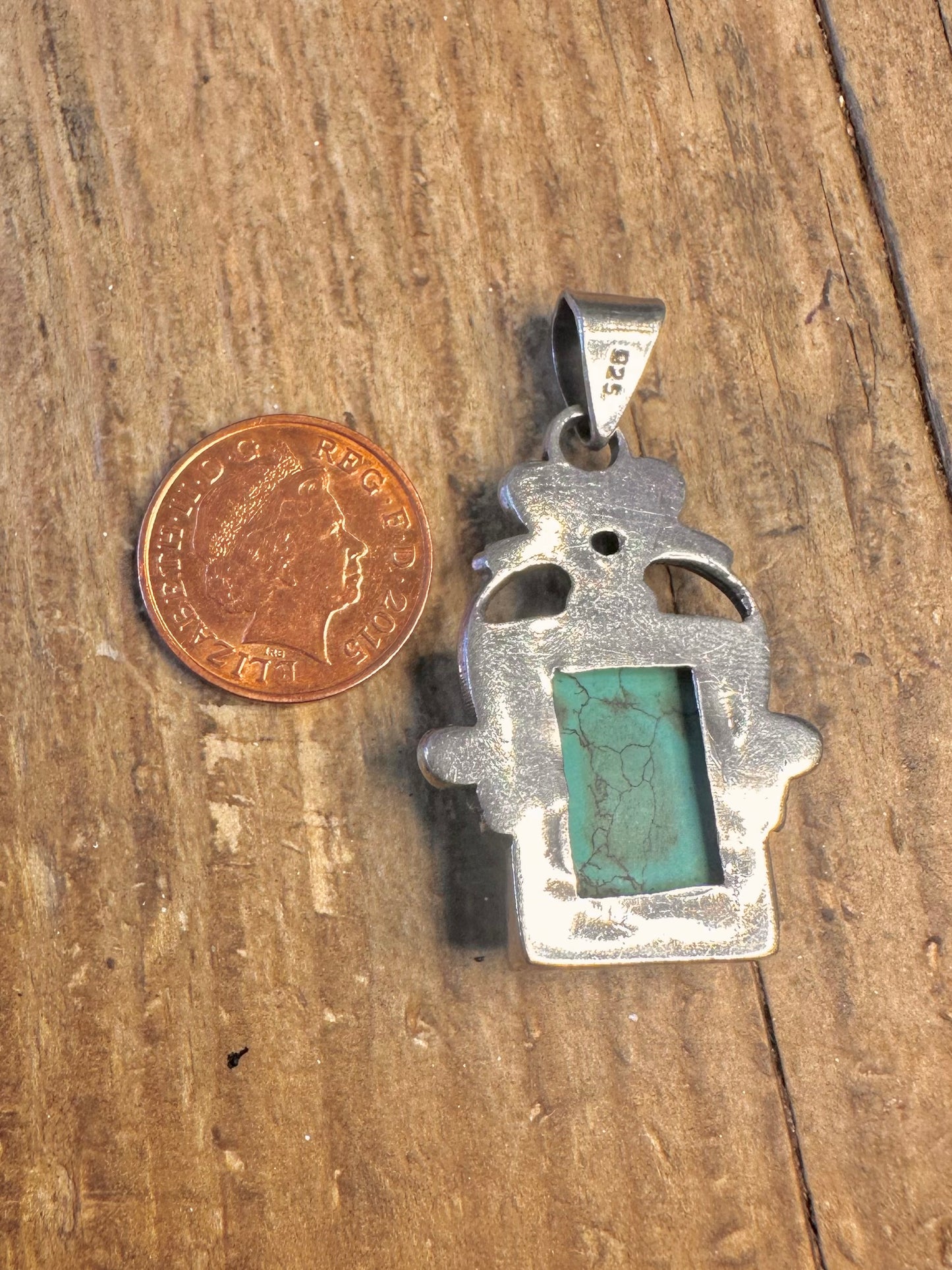 Ornate Turquoise and Dark Blue Stone 925 Sterling Silver Pendant