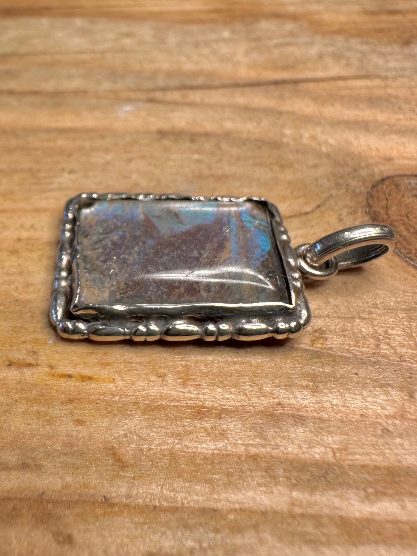 Vintage Butterfly Wing Textured Rectangle 925 Sterling Silver Pendant