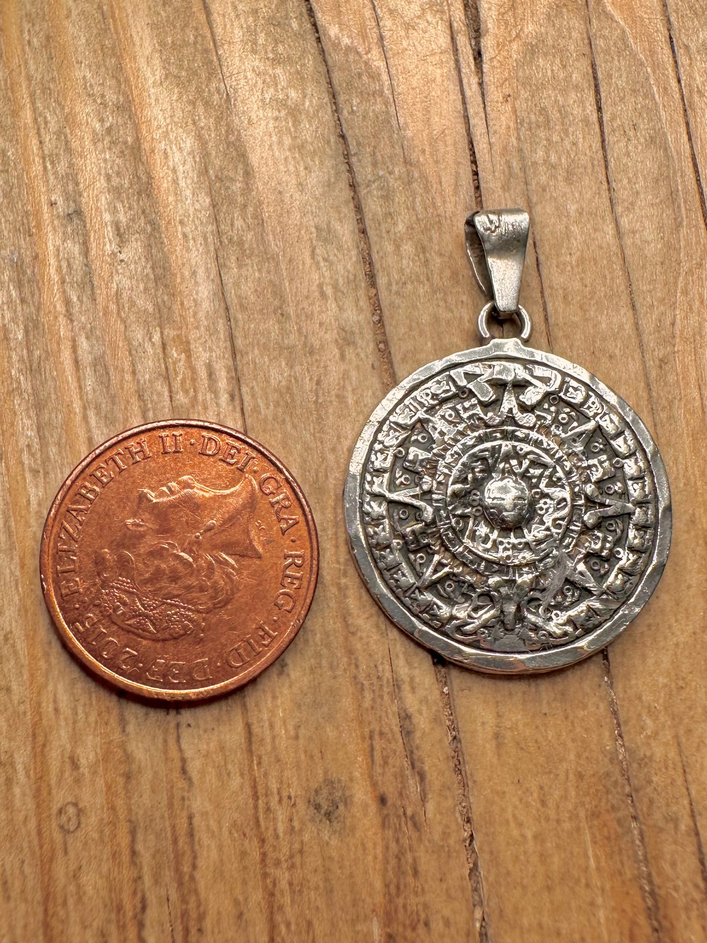 Vintage Aztec Sun Calendar 925 Sterling Silver Pendant