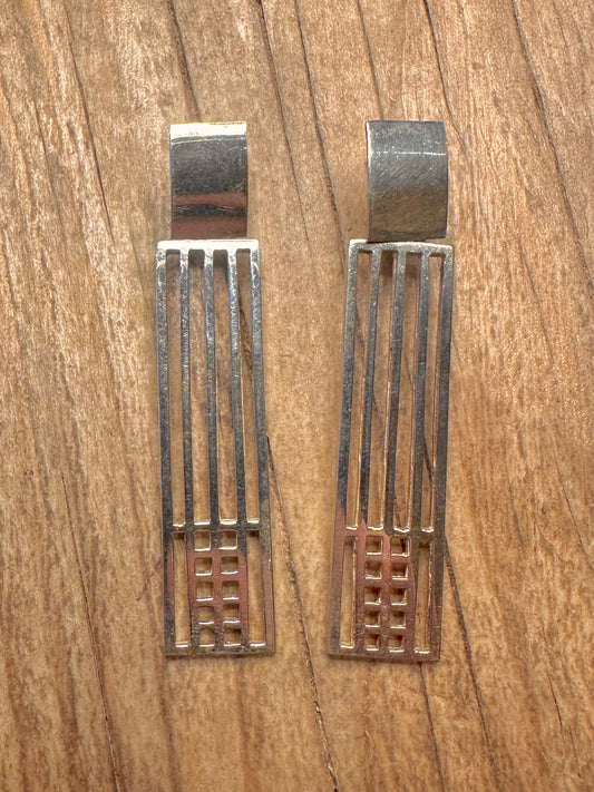 Abstract 1993 Rectangle Dangle 925 Sterling Silver Earrings