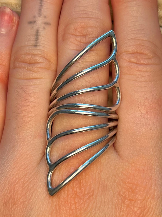 Butterfly Wing Style Long 925 Sterling Silver Size R Ring