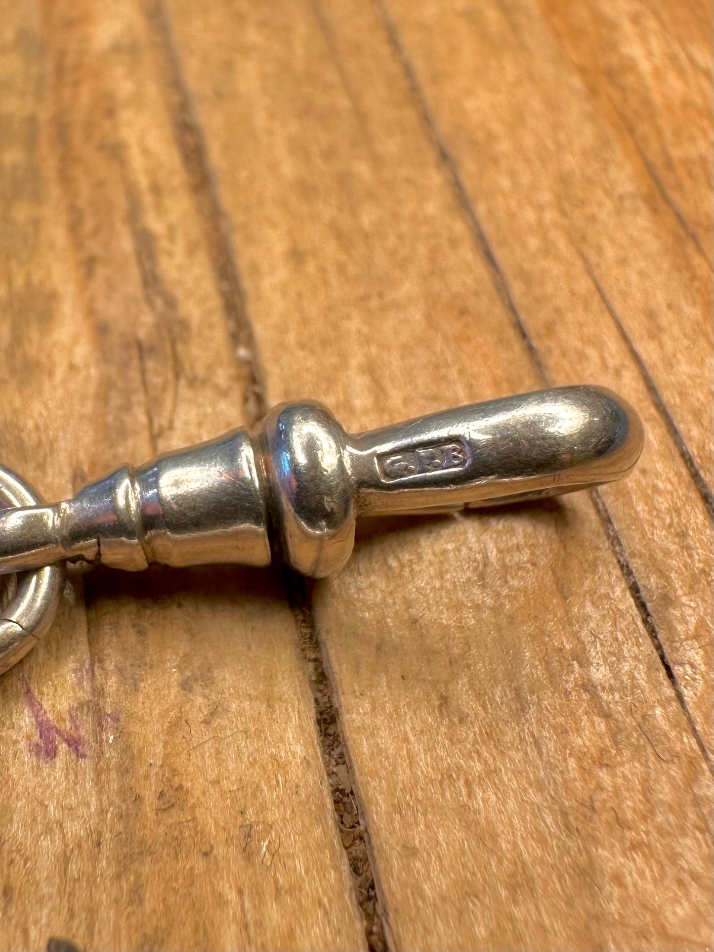 Antique 1907 Graduated Curb Chain T Bar Albert Clasp 925 Sterling Silver 8 inch Bracelet