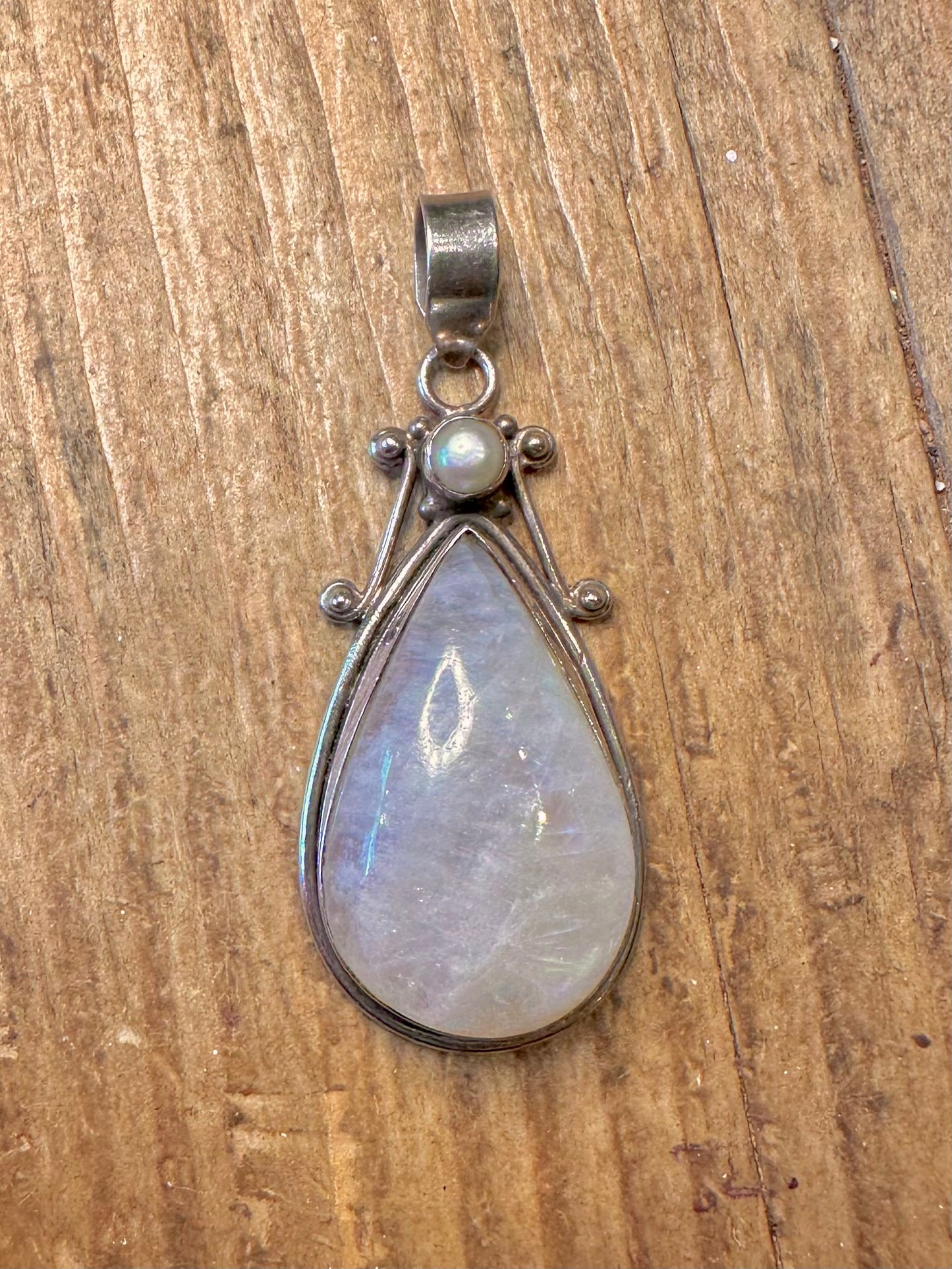 Moonstone and Pearl 925 Sterling Silver Pendant