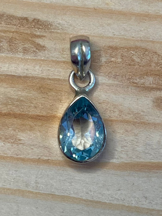 Blue Topaz Tear Drop 925 Sterling Silver Pendant