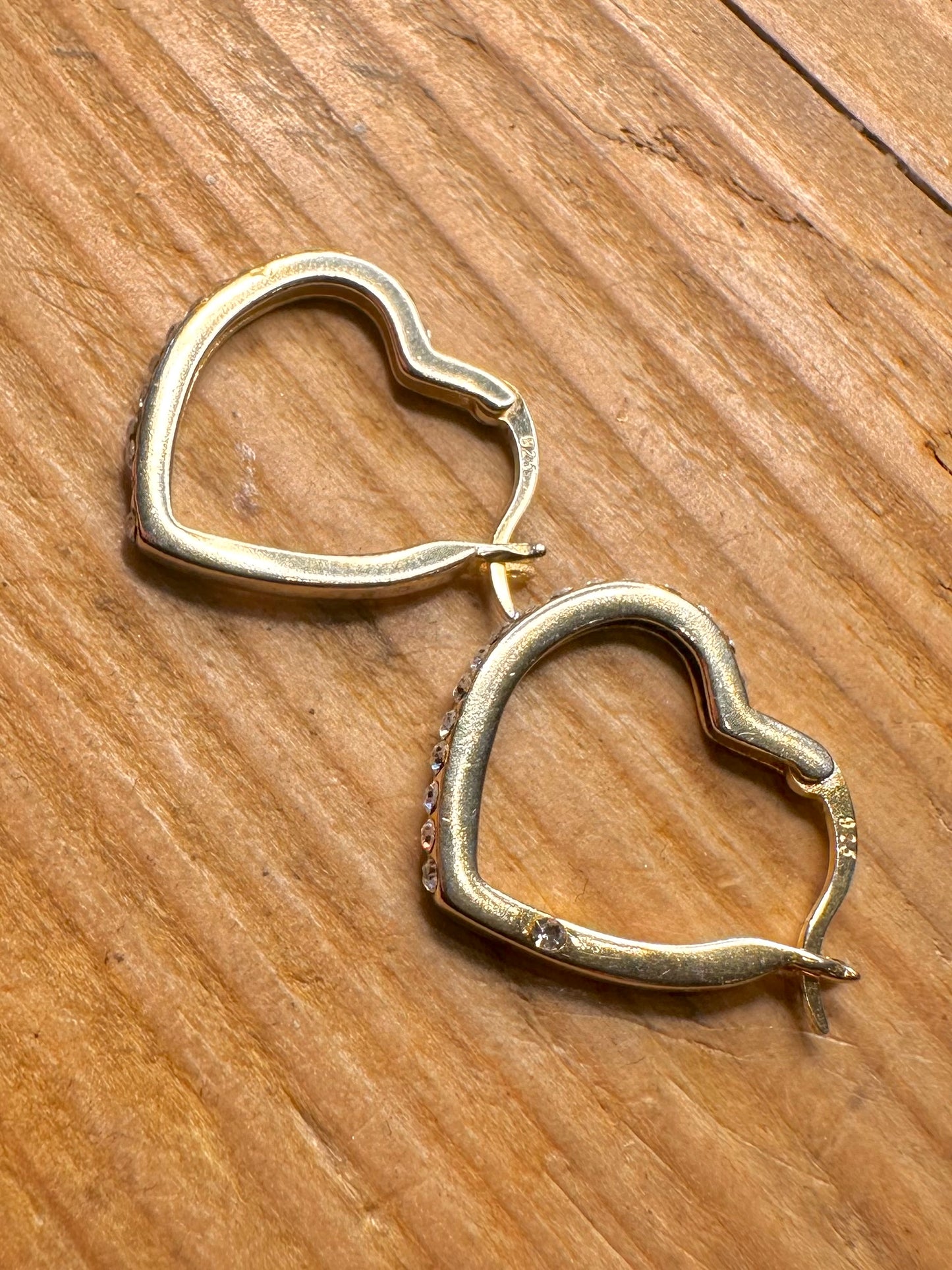 Modern Heart CZ Gold on 925 Sterling Silver Earrings