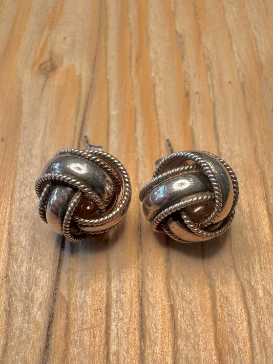 Vintage Knot Ball 925 Silver Stud Earrings