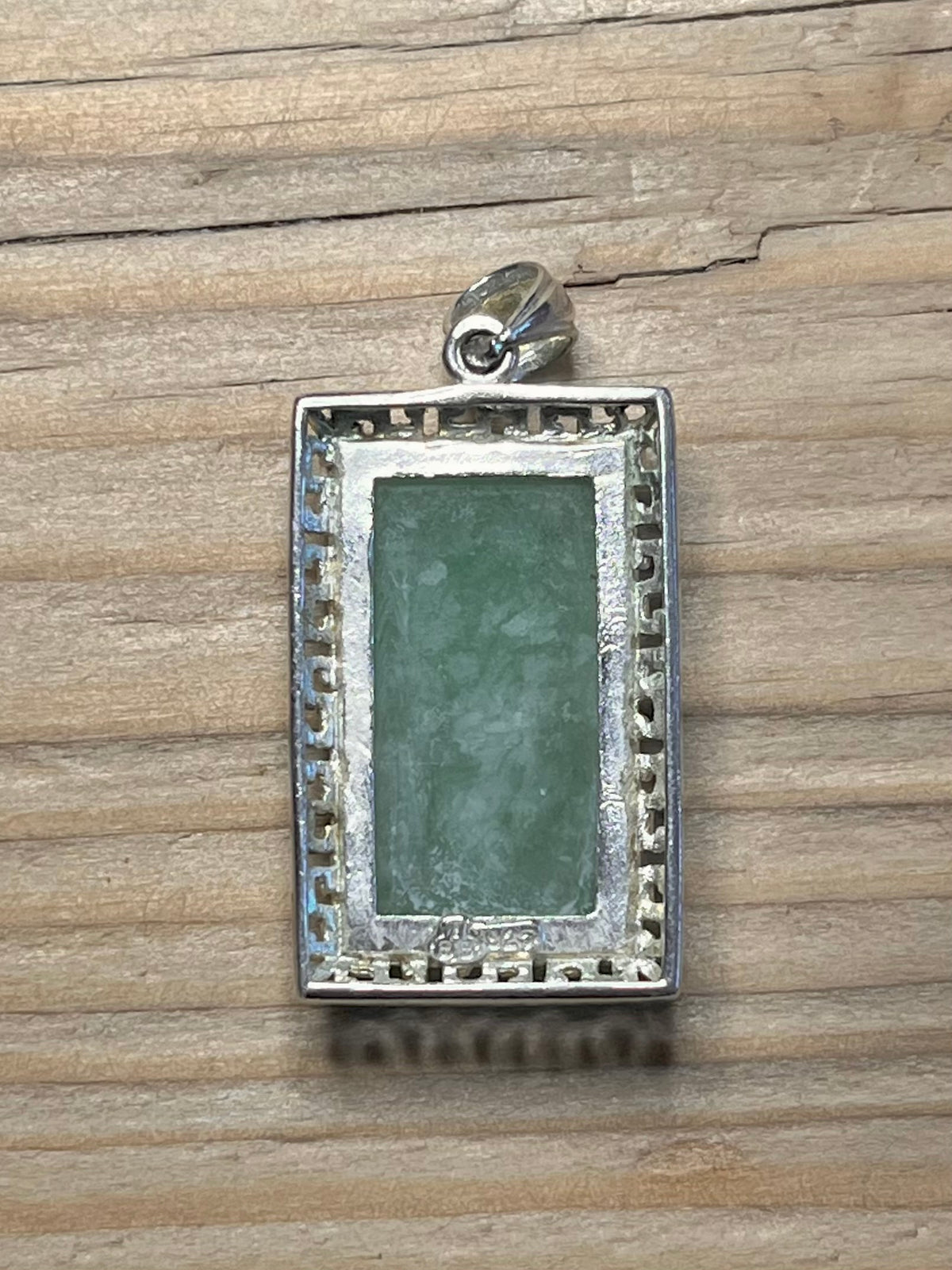 Rectangular Jade Dragon 925 Sterling Silver Pendant