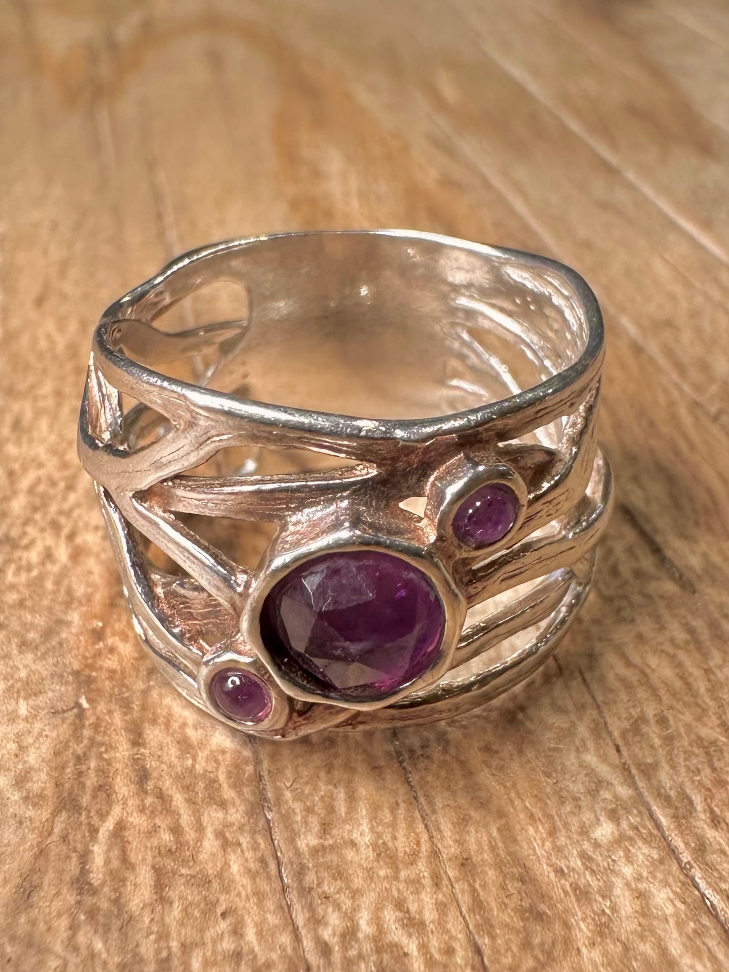 Abstract Layer Amethyst 925 Sterling Silver Size O Ring