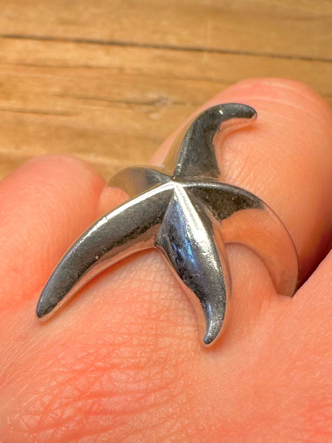 Abstract Chunky Starfish 925 Sterling Silver Size O1/2 Ring