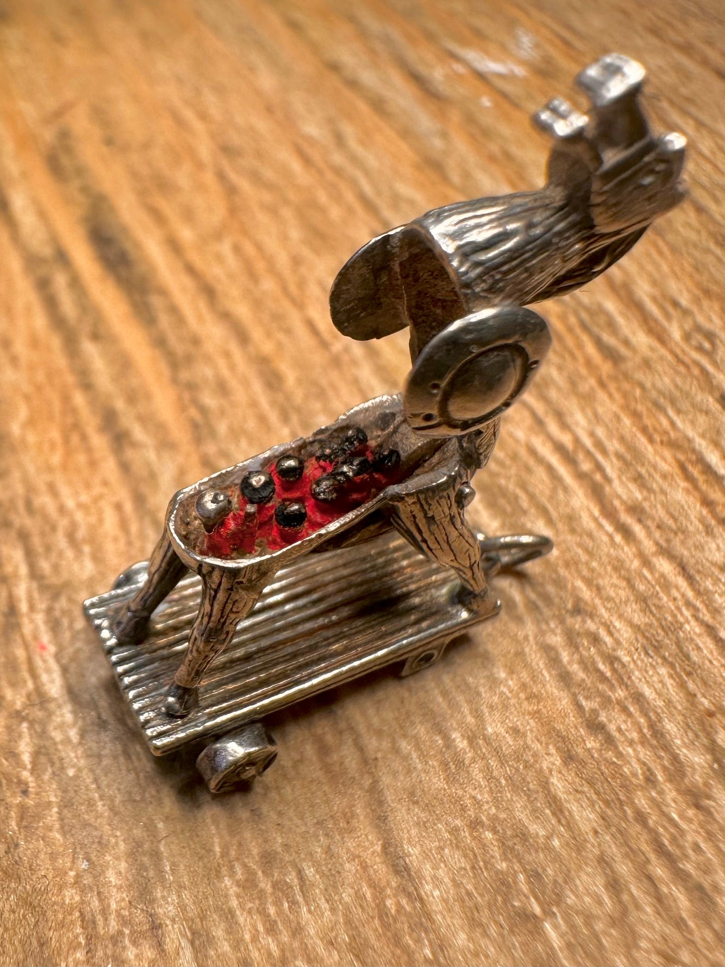 Vintage Trojanisches Pferd Rot Emaille 925 Sterling Silber Charm Anhänger