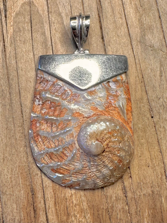 Vintage Shell Spiral 925 Sterling Silver Pendant