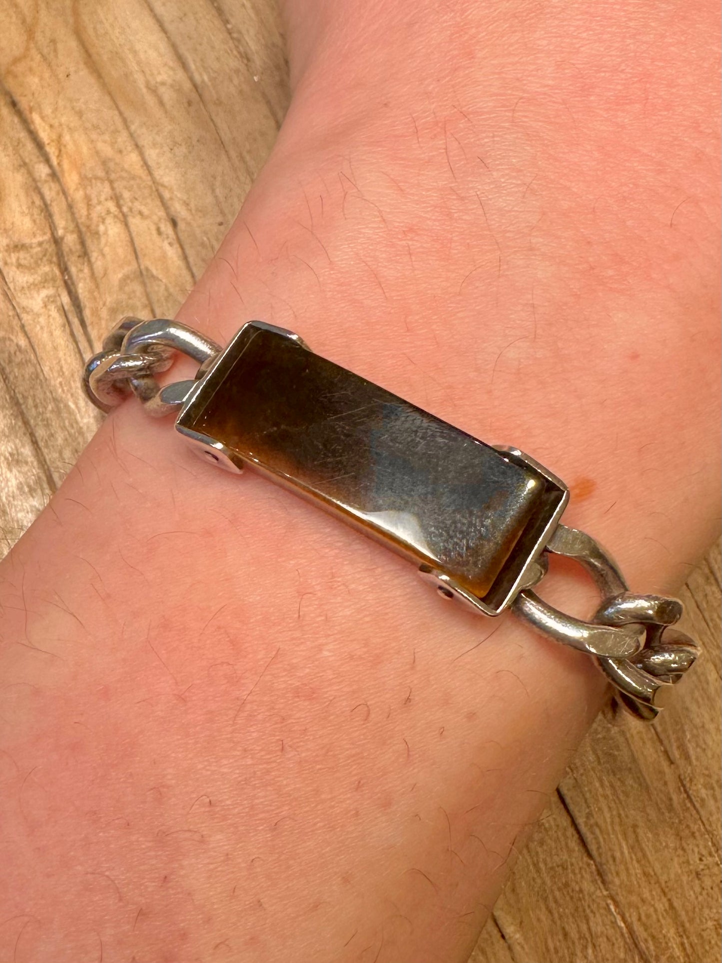 Vintage 1976 Tigerauge Panzerkette 925 Sterling Silber 7,4 Zoll Armband