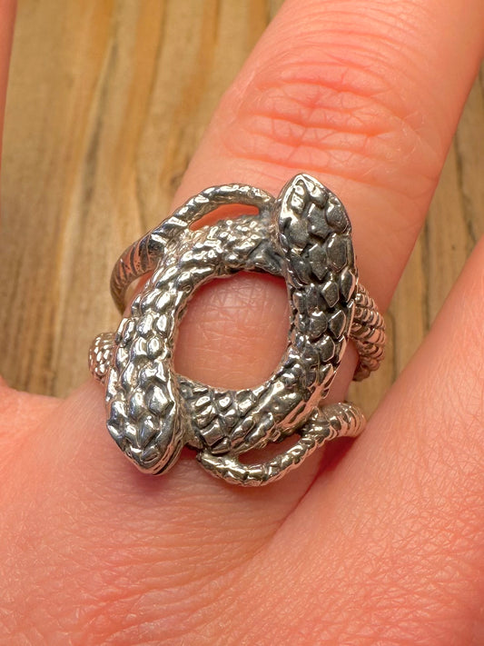 Vintage Double Snake 925 Sterling Silver Size T Ring