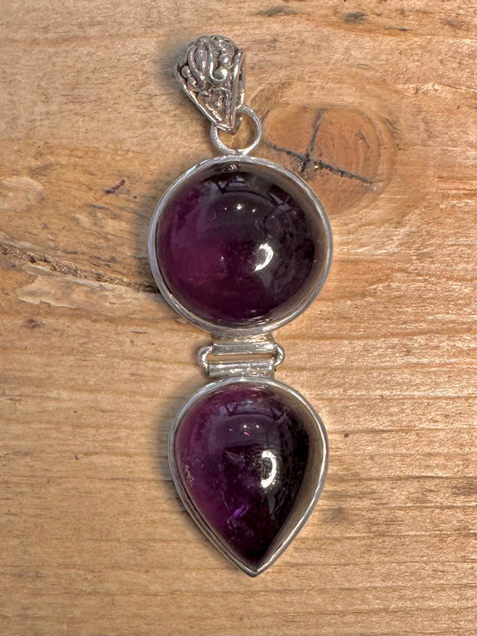 Vintage Double Amethyst 925 Silver Pendant