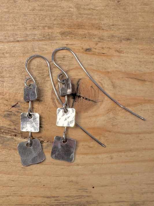 Abstract Hammered Dangle 925 Silver Earrings