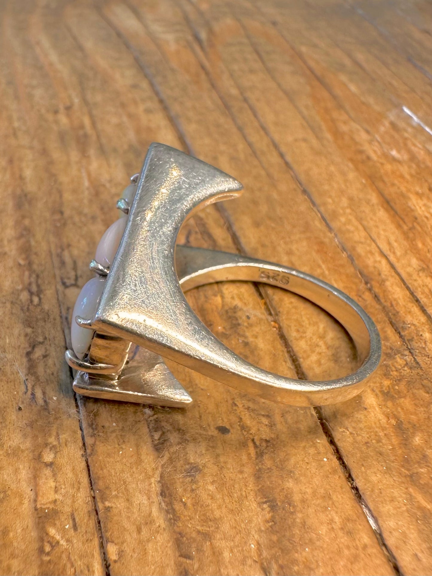 Abstrakter mehrfarbiger Perlmutt-Ring aus 925er Sterlingsilber Größe R