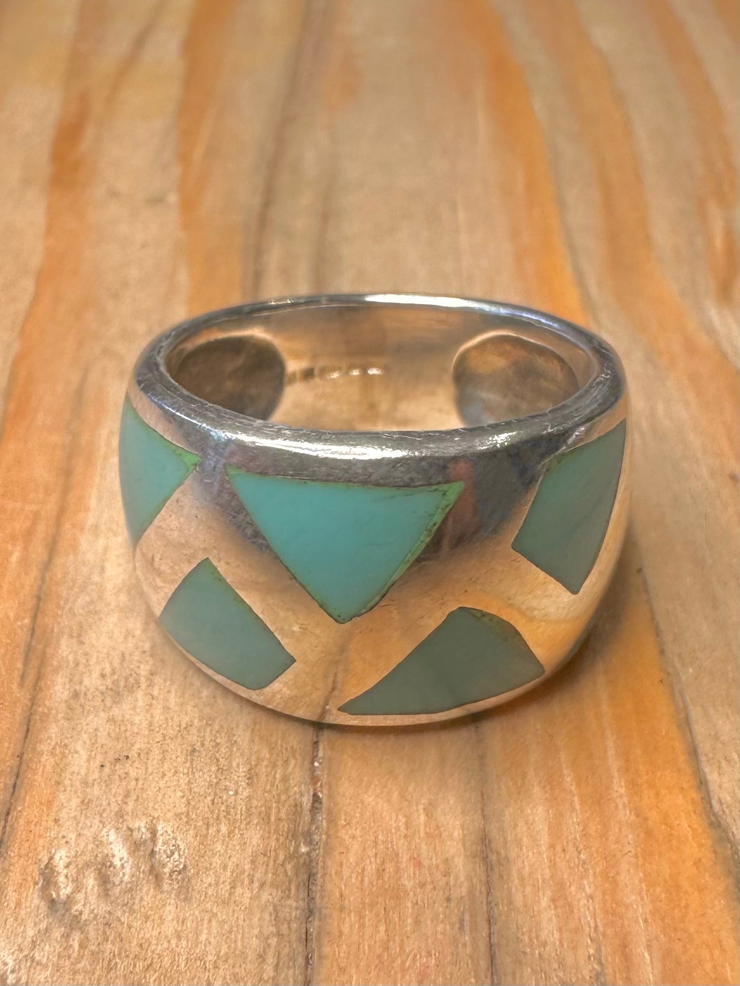 Modernist Turquoise Inlay 925 Silver Size O1/2 Ring
