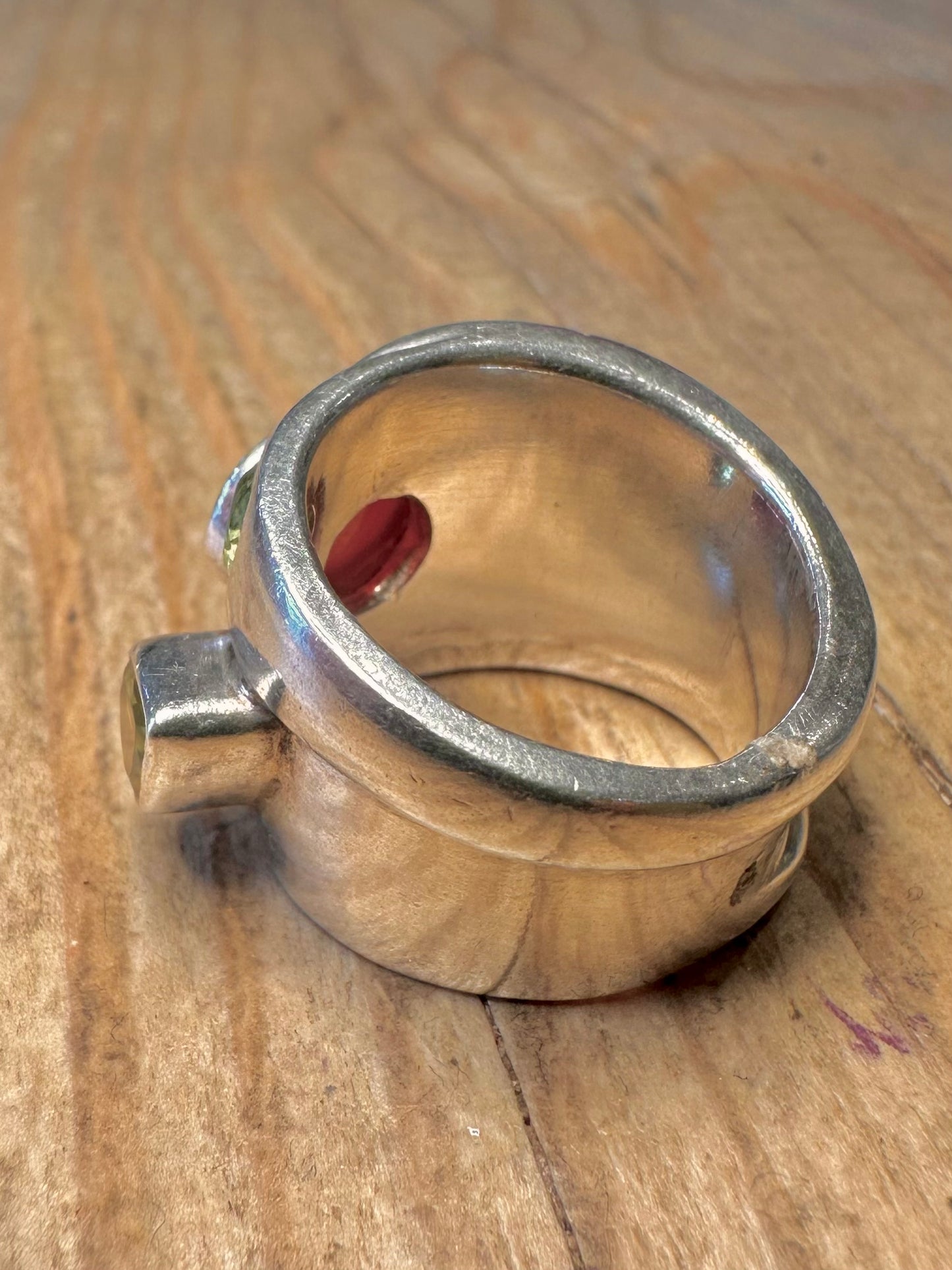 Abstract Multi Stone Chunky 925 Sterling Silver Size N Ring