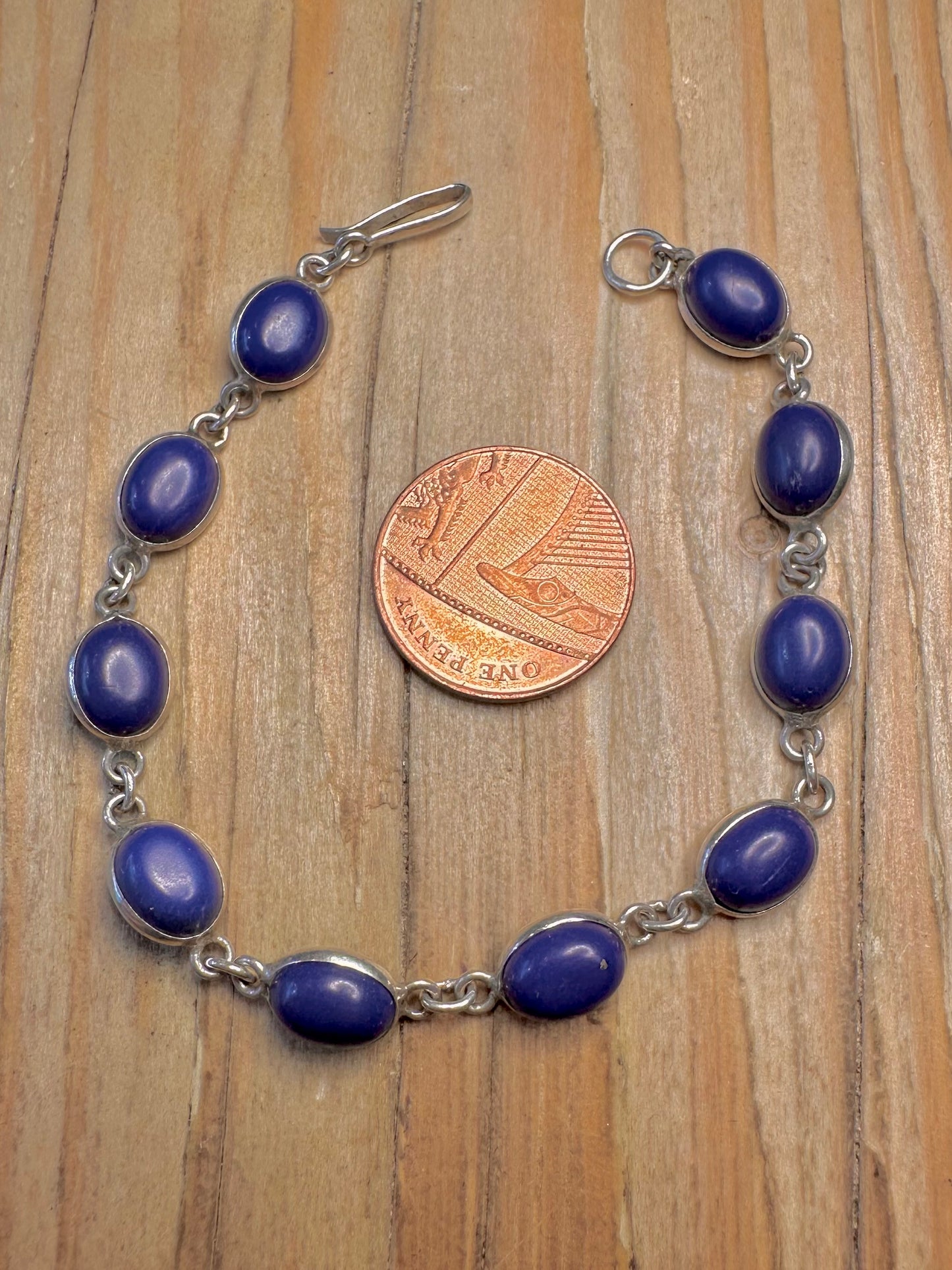 Vintage Blue Resin 925 Sterling Silver 7.2 inch Bracelet