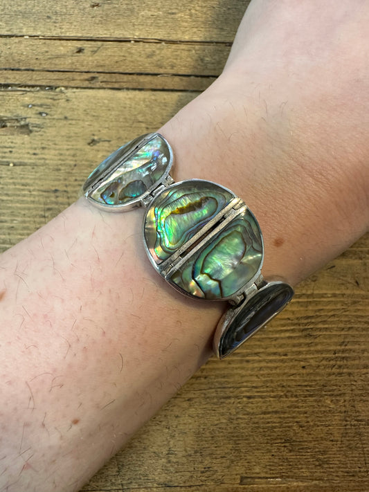 Large Abalone Oval Links 925 Silver Bracelet