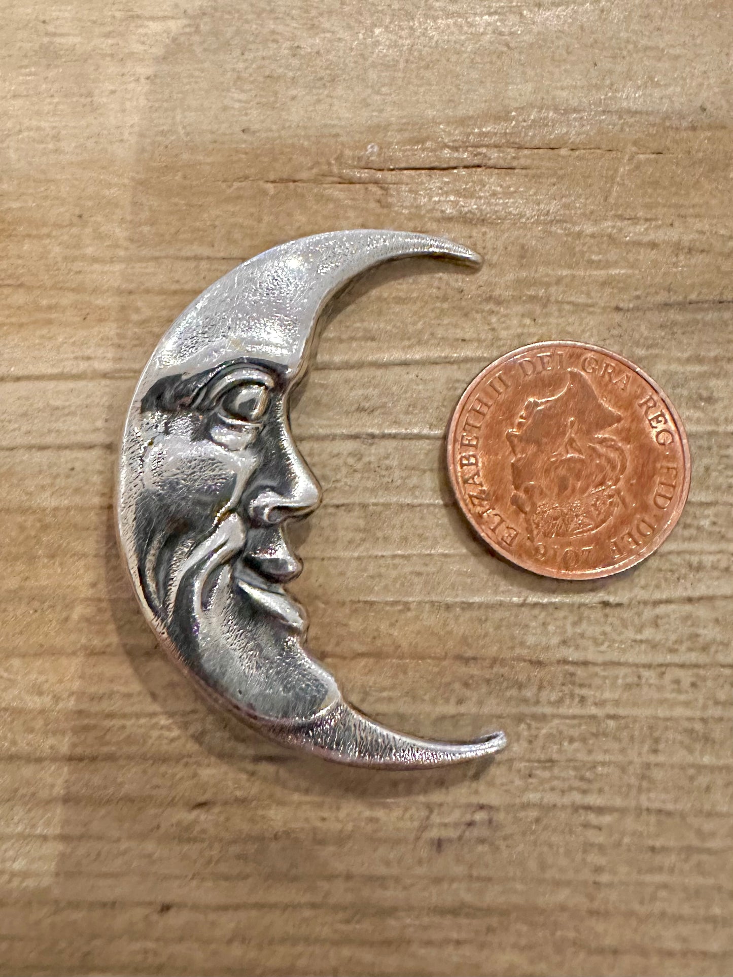 Vintage Moon Face Silver Brooch