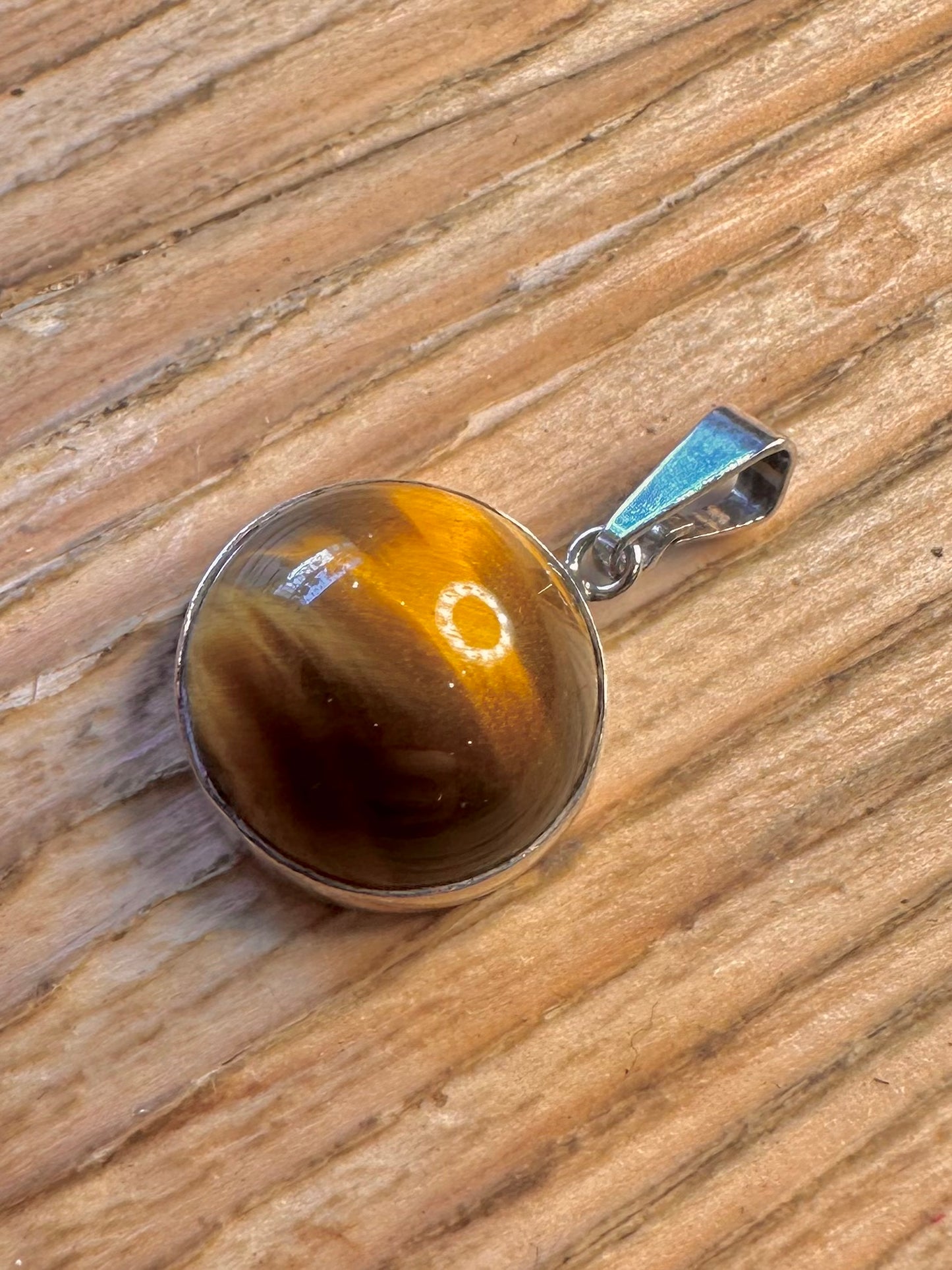 Vintage Tigers Eye Circle 925 Sterling Silver Pendant