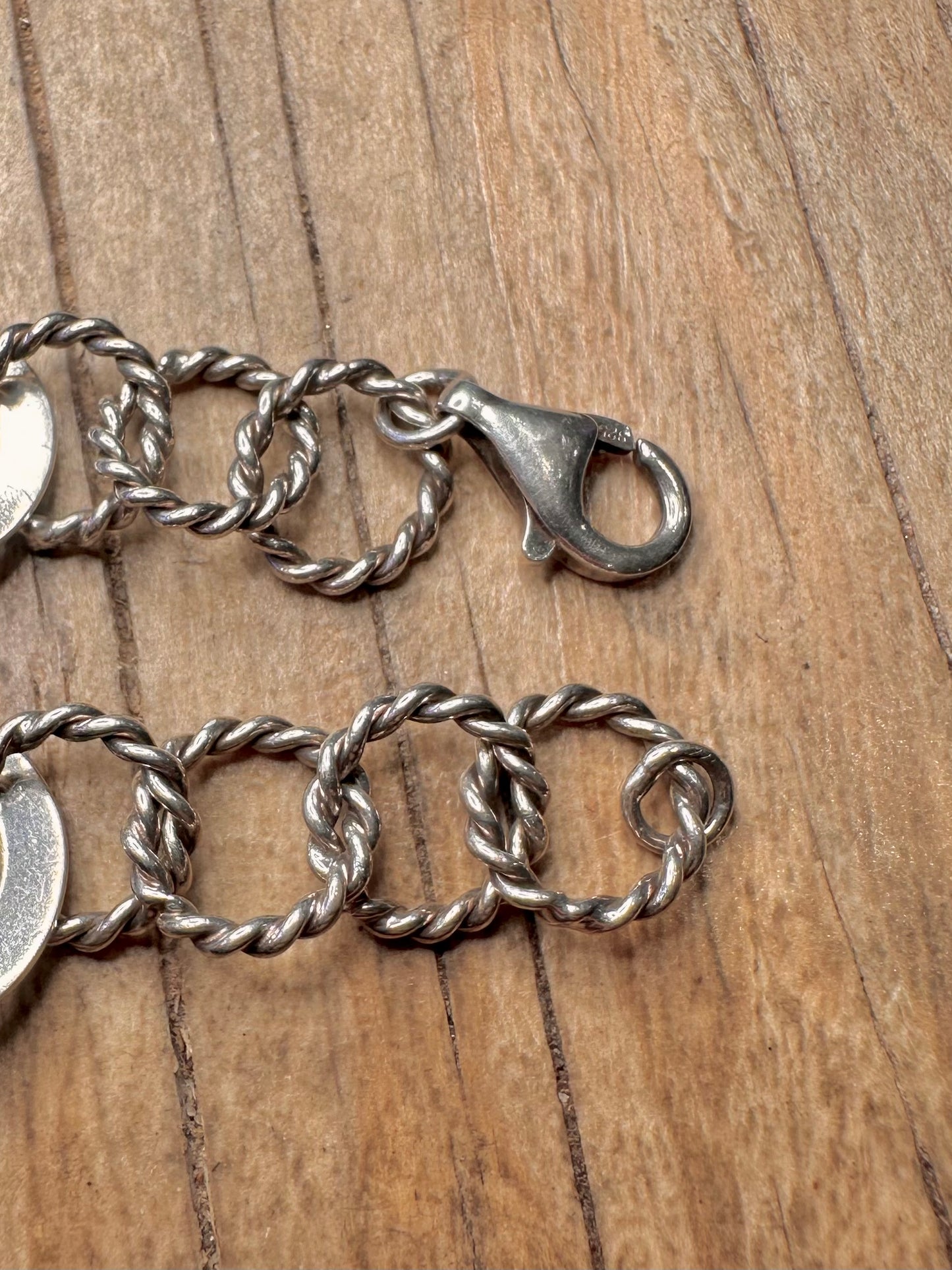 Modernist Circle Rope Link 925 Sterling Silver 7.5 inch Bracelet