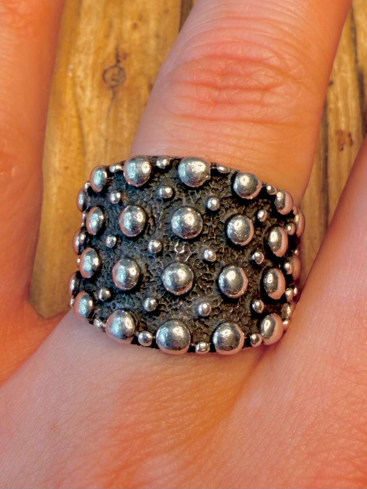 Textured ‘Touch of the Earth’ Wide 925 Sterling Silver Size T Ring