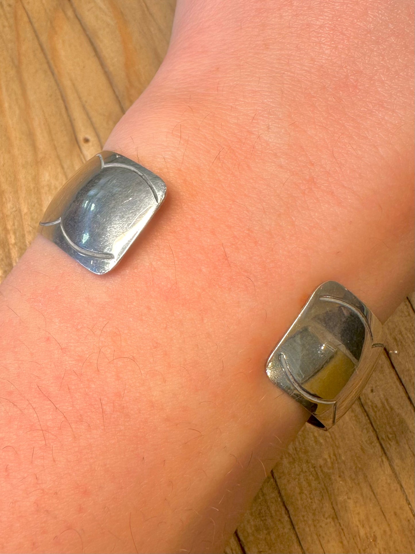 Vintage Navajo Maker HB Turquoise Inlay Cuff 925 Sterling Silver Bangle