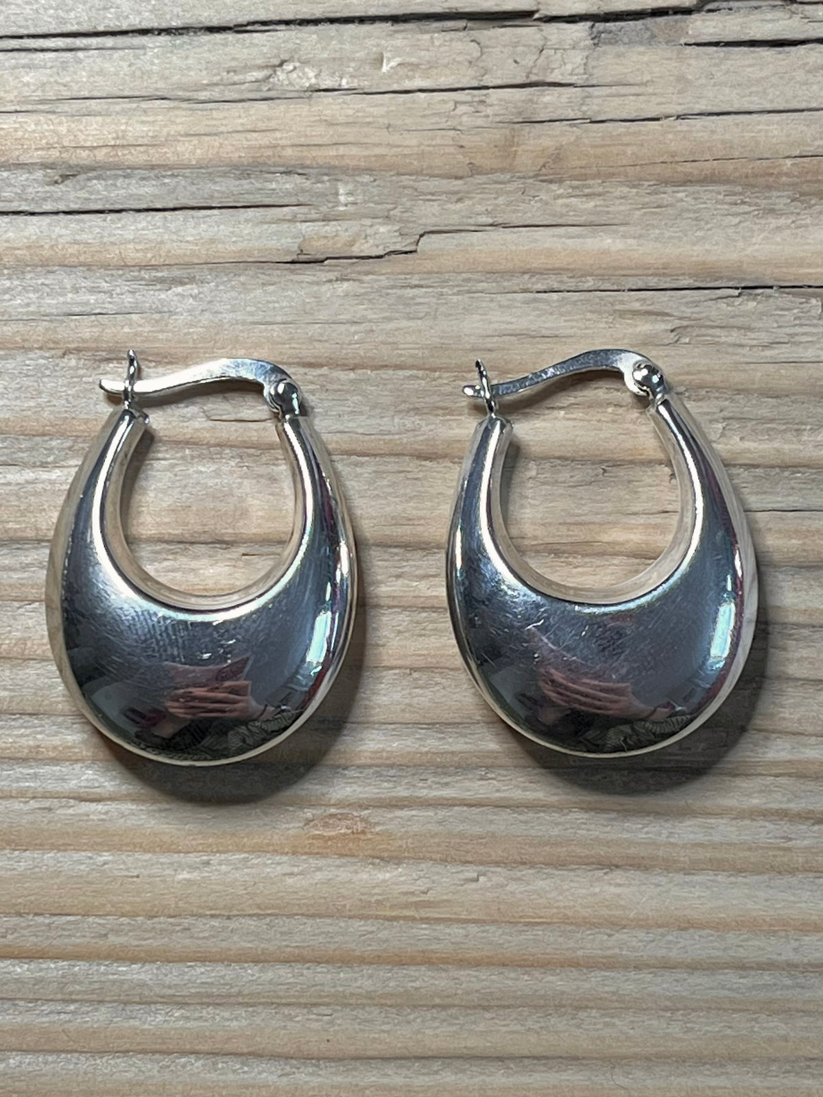 Chunky Crescent Shaped 925 Sterling Silver Hoop Earrings