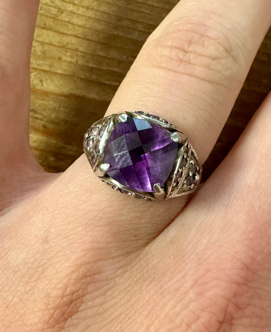 Modern Purple Stone 925 Silver Size P Ring