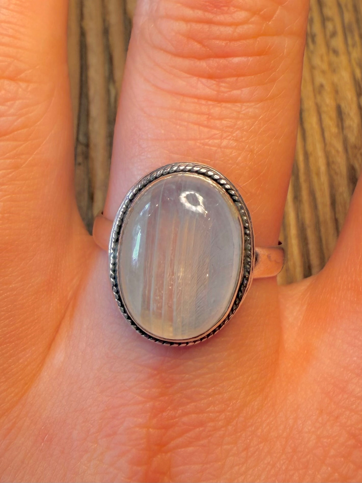 Oval Moonstone Rope Border 925 Sterling Silver Size X1/2 Ring
