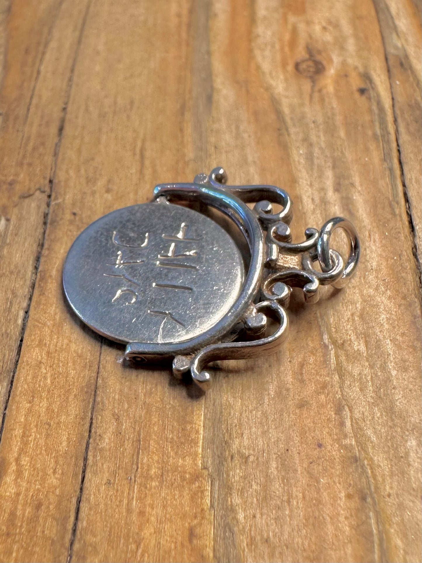 Ornate Frame Happy Days Spinner Fob 925 Sterling Silver Charm Pendant