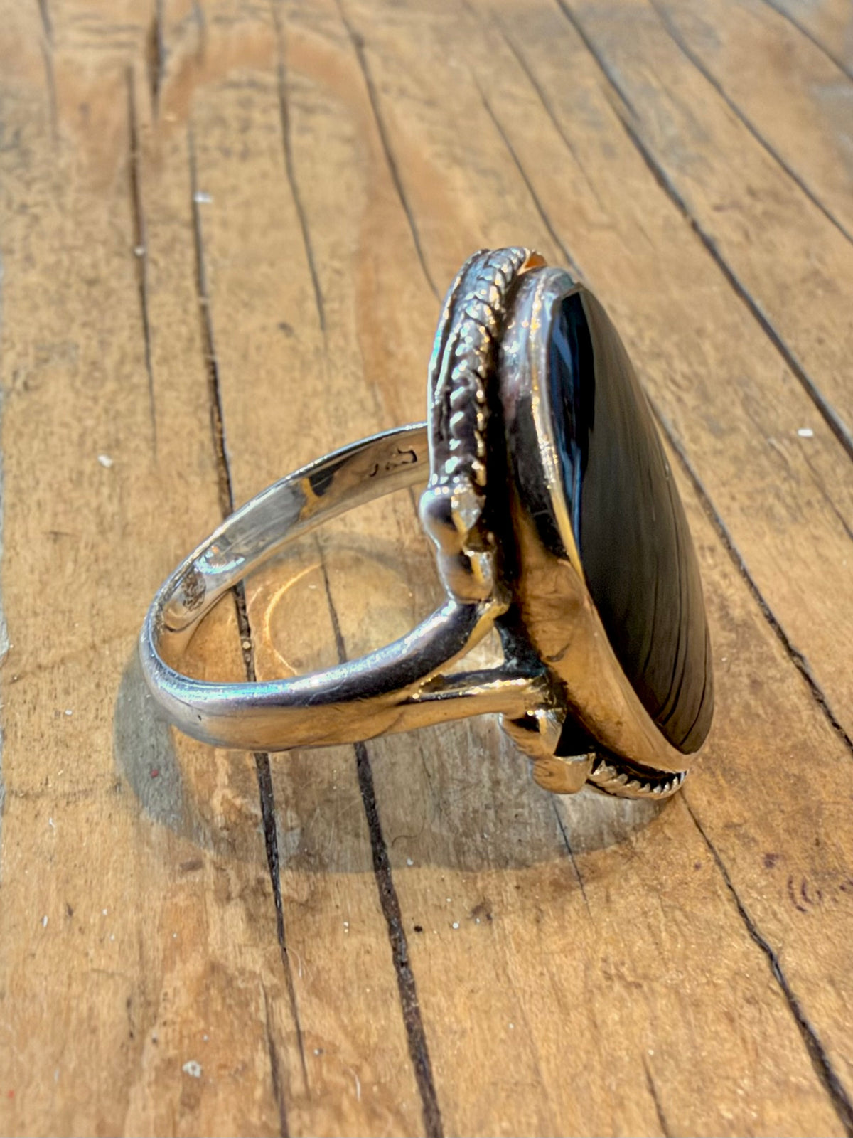 Black Oval Onyx 925 Sterling Silver Size Q1/2 Ring