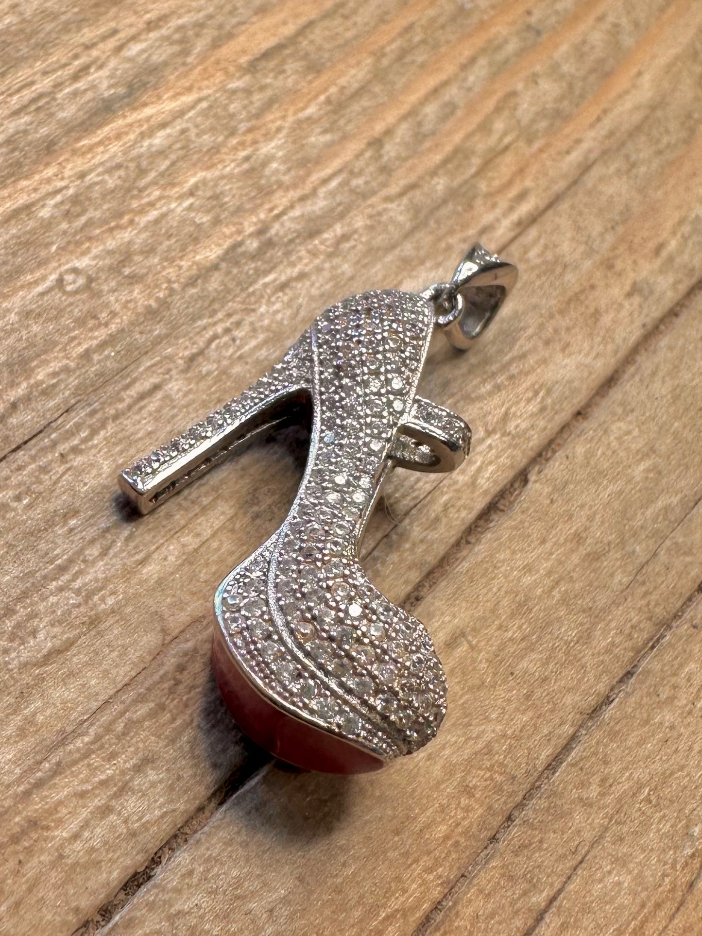 Modern CZ White Stones High Heel 925 Sterling Silver Pendant