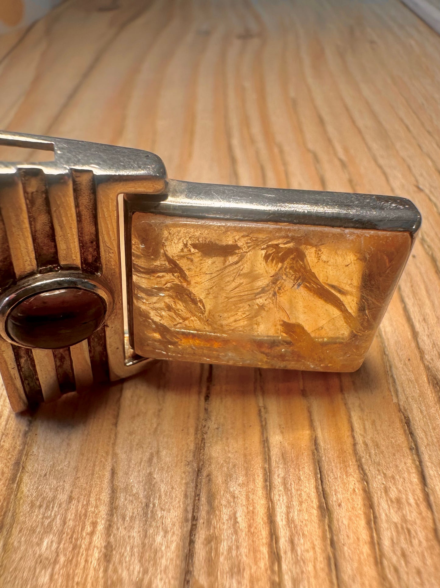 Abstract Citrine and Banded Agate 925 Sterling Silver Pendant