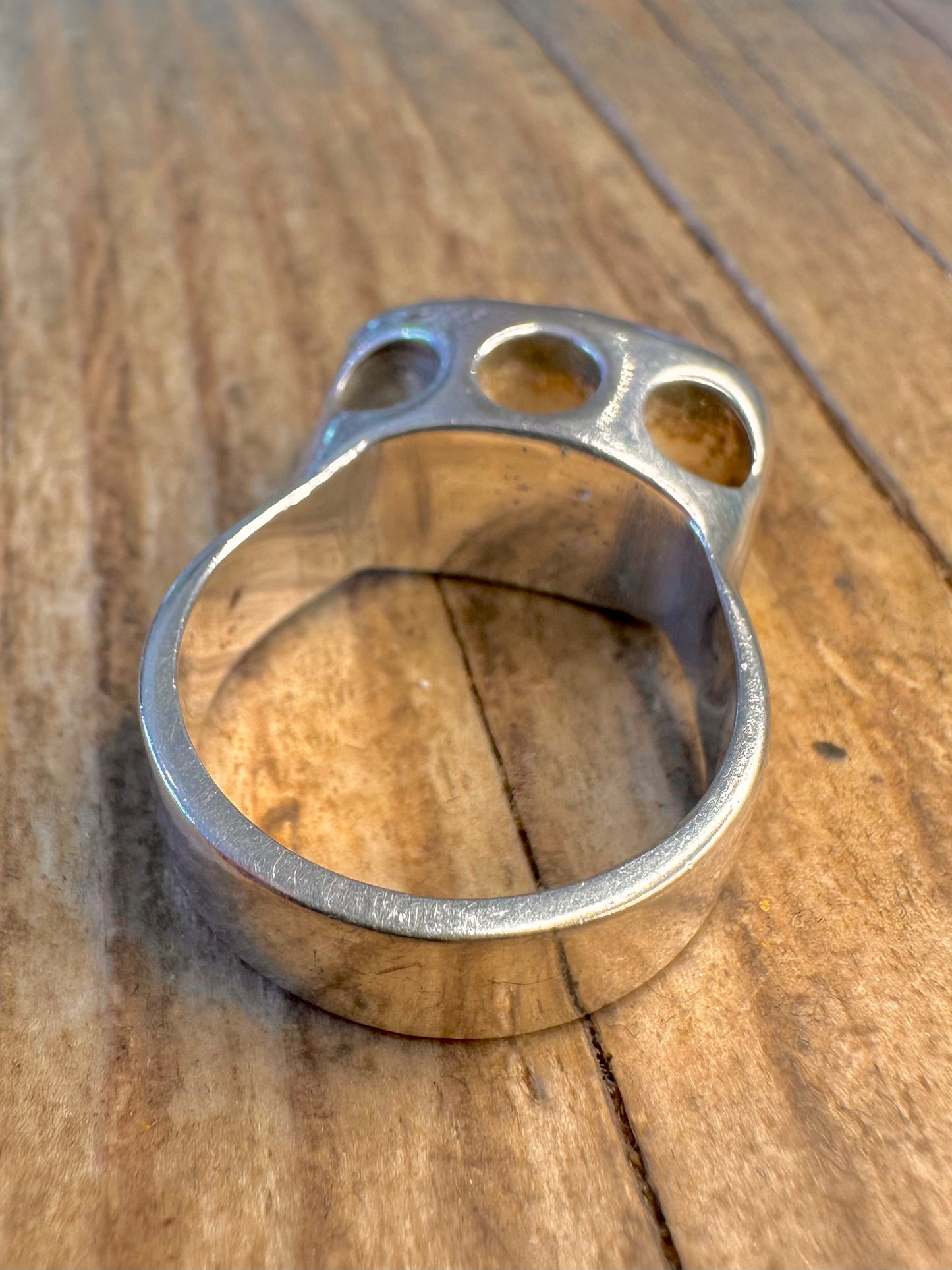 Abstract 2009 Lapis Circle Cut Out 925 Sterling Silver Size P Ring