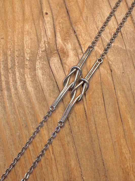 Abstract Reef Knot Moving 925 Sterling Silver 37.5 inch Necklace