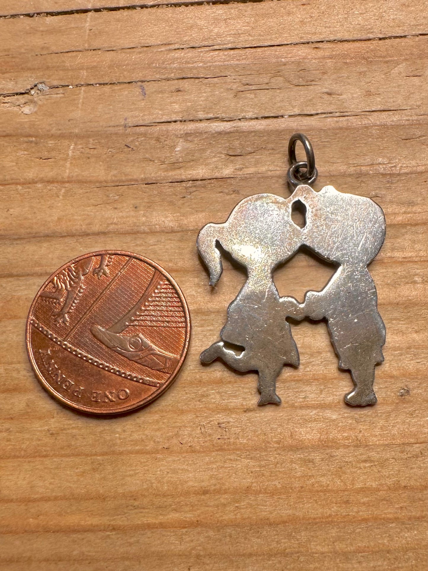 Vintage Boy and Girl Kissing 925 Sterling Silver Pendant