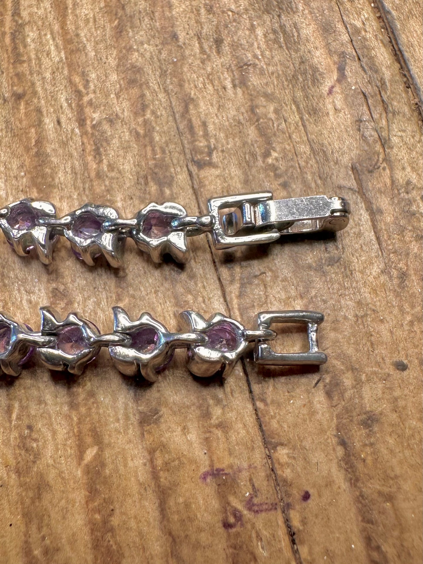Purple Gemstone Tennis 925 Sterling Silver 7.5 inch Bracelet