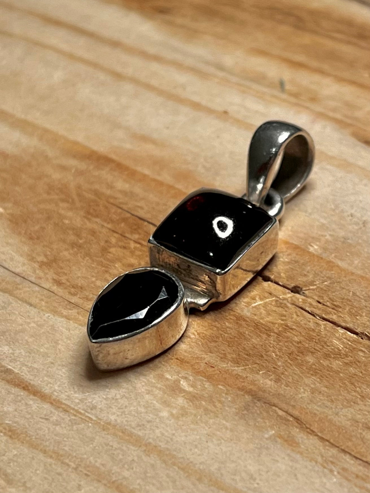 Dark Garnet Square and Tear Drop 925 Sterling Silver Pendant